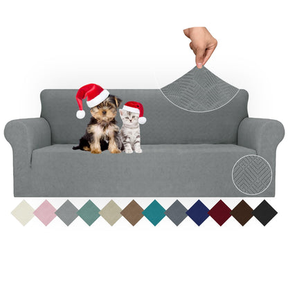 JIVINER High Stretch Couch Covers for 3 Cushion Couch 1-Piece Jacquard Sofa Slipcovers Anti Slip Sofa Cover with Elastic Bottom Furniture Protector for Kids Pets (Sofa, Light Gray and White)