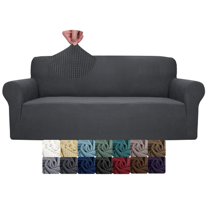 JIVINER High Stretch Couch Covers for 3 Cushion Couch 1-Piece Jacquard Sofa Slipcovers Anti Slip Sofa Cover with Elastic Bottom Furniture Protector for Kids Pets (Sofa, Light Gray and White)