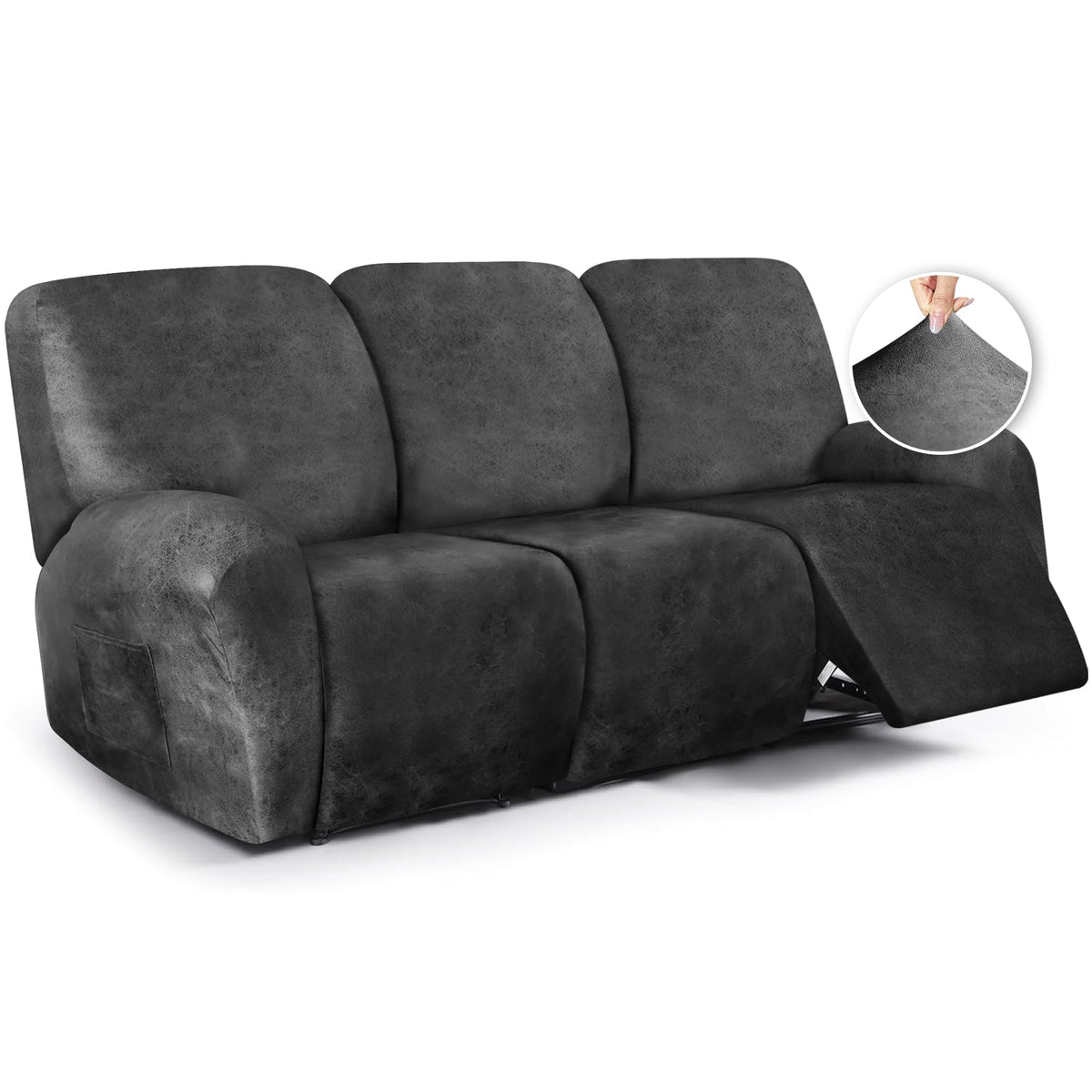ANARACHON Leather Look Recliner Couch Cover, 8-Pieces Stretch Recliner Sofa Covers, Soft Reclining Slipcover, Washable Furniture Protector for Pets (3 Seater, Brown)