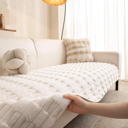MYSKY HOME 100% Waterproof Couch Cover for Dogs, Plush Pet Couch Covers for Sofa Washable, Couch Covers for 2 Cushion Sofa Pet Friendly, Non-Slip Durable Sofa Cover Slipcover Protector, Cream, 35"x63"