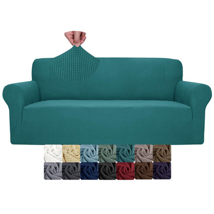 JIVINER High Stretch Couch Covers for 3 Cushion Couch 1-Piece Jacquard Sofa Slipcovers Anti Slip Sofa Cover with Elastic Bottom Furniture Protector for Kids Pets (Sofa, Light Gray and White)