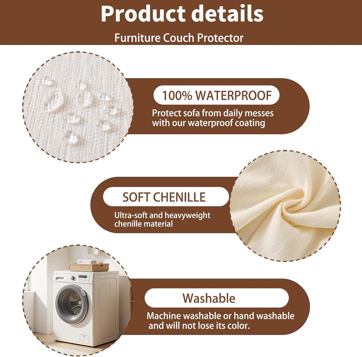 100% Waterproof Couch Cover for Pets Washable Sofa Covers for 3-4 Cushion Couch Sofa SlipCover for Dogs Pet-Friendly Furniture Protector for Living Room with Tassel(71" x 134", Beige)