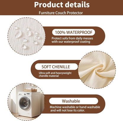 100% Waterproof Couch Cover for Pets Washable Sofa Covers for 3-4 Cushion Couch Sofa SlipCover for Dogs Pet-Friendly Furniture Protector for Living Room with Tassel(71" x 134", Beige)