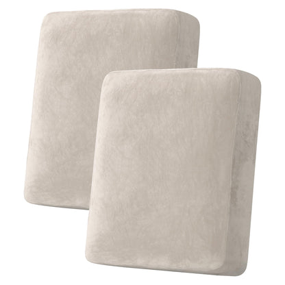 H.VERSAILTEX Velvet Stretch Couch Cushion Cover Plush Cushion Slipcover for Chair Loveseat Sofa Cushion Furniture Protector Seat Cushion Sofa Cover (2 Piece Large Sofa Cushion Covers, Ivory)