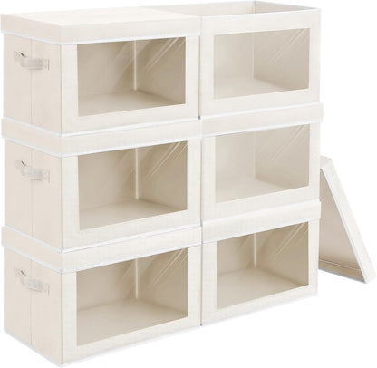 Homsorout Storage Bins with Lids, 4 Pack Large Storage Cubes with Window, Closet Bins with Lids & Handles, Fabric Box for Organizing Clothes, Towels, Books, Beige