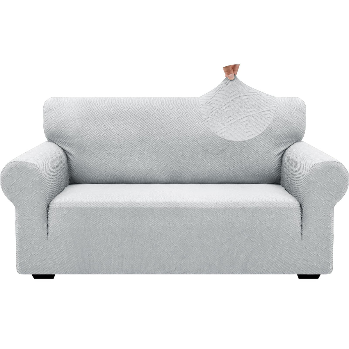 ZNSAYOTX 1 Piece Jacquard Couch Covers for 3 Cushion Couch Living Room High Stretch Sofa Cover Pets Dogs Friendly Anti Slip Thickened Slipcovers Furniture Protector (Sofa, Light Grey)