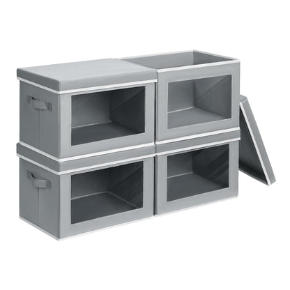 Homsorout Storage Bins with Lids, 4 Pack Large Storage Cubes with Window, Closet Bins with Lids & Handles, Fabric Box for Organizing Clothes, Towels, Books, Beige