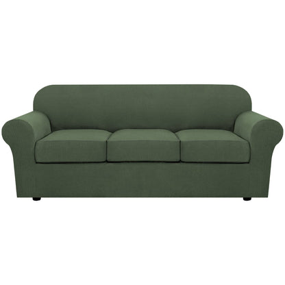 H.VERSAILTEX 4 Piece Stretch Sofa Covers for 3 Cushion Couch Covers for Living Room Furniture Slipcovers (Base Cover Plus 3 Seat Cushion Covers) Upgraded Thicker Jacquard Fabric (Sofa, Navy)