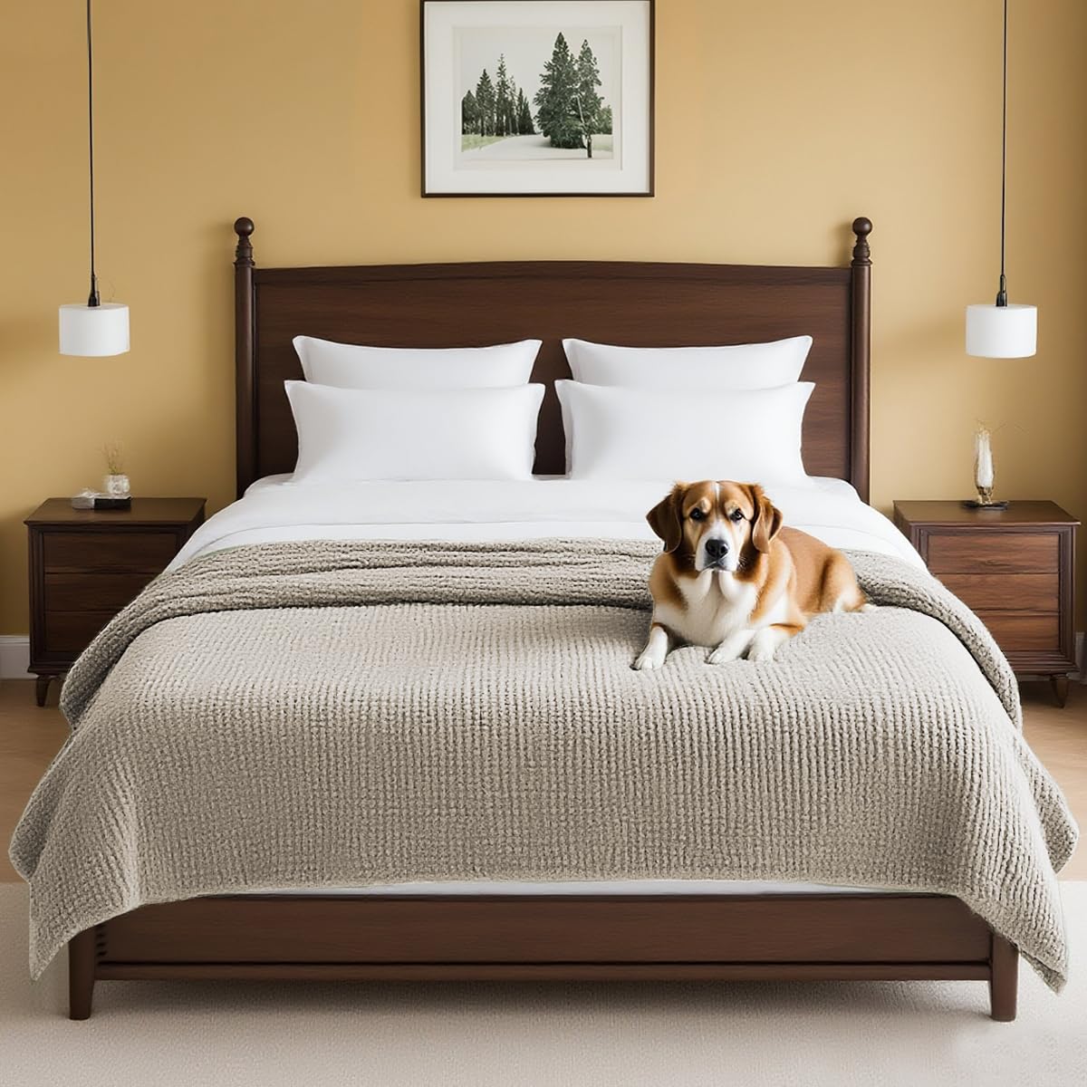 H.VERSAILTEX Plush Chenille Dog Bed Cover Thick Soft Sofa Cover for 3 Cushion Couch Anti Slip Couch Cover Furniture Protector for Dog, Pet, Cat (35" x 82", Ivory)