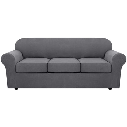 H.VERSAILTEX 4 Piece Stretch Sofa Covers for 3 Cushion Couch Covers for Living Room Furniture Slipcovers (Base Cover Plus 3 Seat Cushion Covers) Upgraded Thicker Jacquard Fabric (Sofa, Navy)