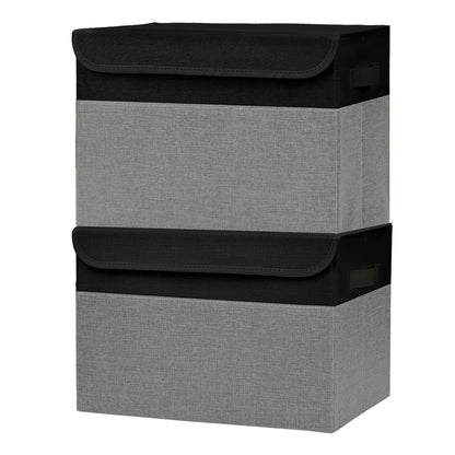 Bagnizer Large 17" 42 Quarts Collapsible Stackable Storage Bins with Lids [3-Pack] Foldable Fabric Linen Storage Boxes Cube, Closet Organizer Baskets with Label for Home (16.7 x 12 x 12, Gray)