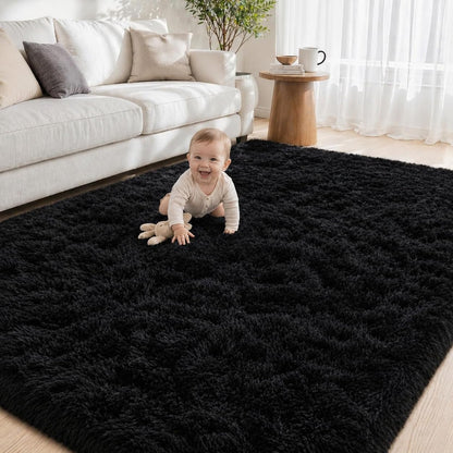 Tosuoka 8x10 Area Rugs for Living Room Bedroom, Black Rug Soft Fluffy Shag