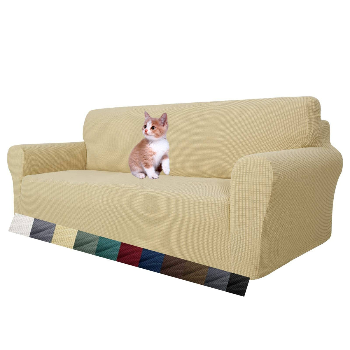 MAXIJIN Super Stretch Couch Cover for 3 Cushion Couch, 1-Piece Universal Sofa Covers Living Room Jacquard Spandex Furniture Protector Dogs Pet Friendly Fitted (Large, Gray)
