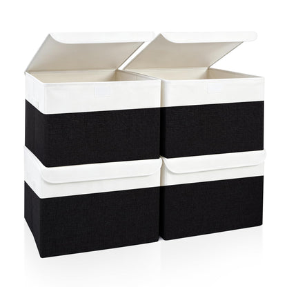 Bagnizer Large 17" 42 Quarts Collapsible Stackable Storage Bins with Lids [3-Pack] Foldable Fabric Linen Storage Boxes Cube, Closet Organizer Baskets with Label for Home (16.7 x 12 x 12, Gray)