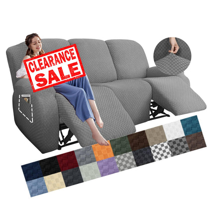 YEMYHOM 8 Pieces Stretch Recliner Sofa Cover Latest Jacquard Reclining Couch Cover with Side Pocket Anti-Slip Fitted 3 Cushion Furniture Slipcovers with Elastic Bottom (Sofa Recliner, Light Gray)