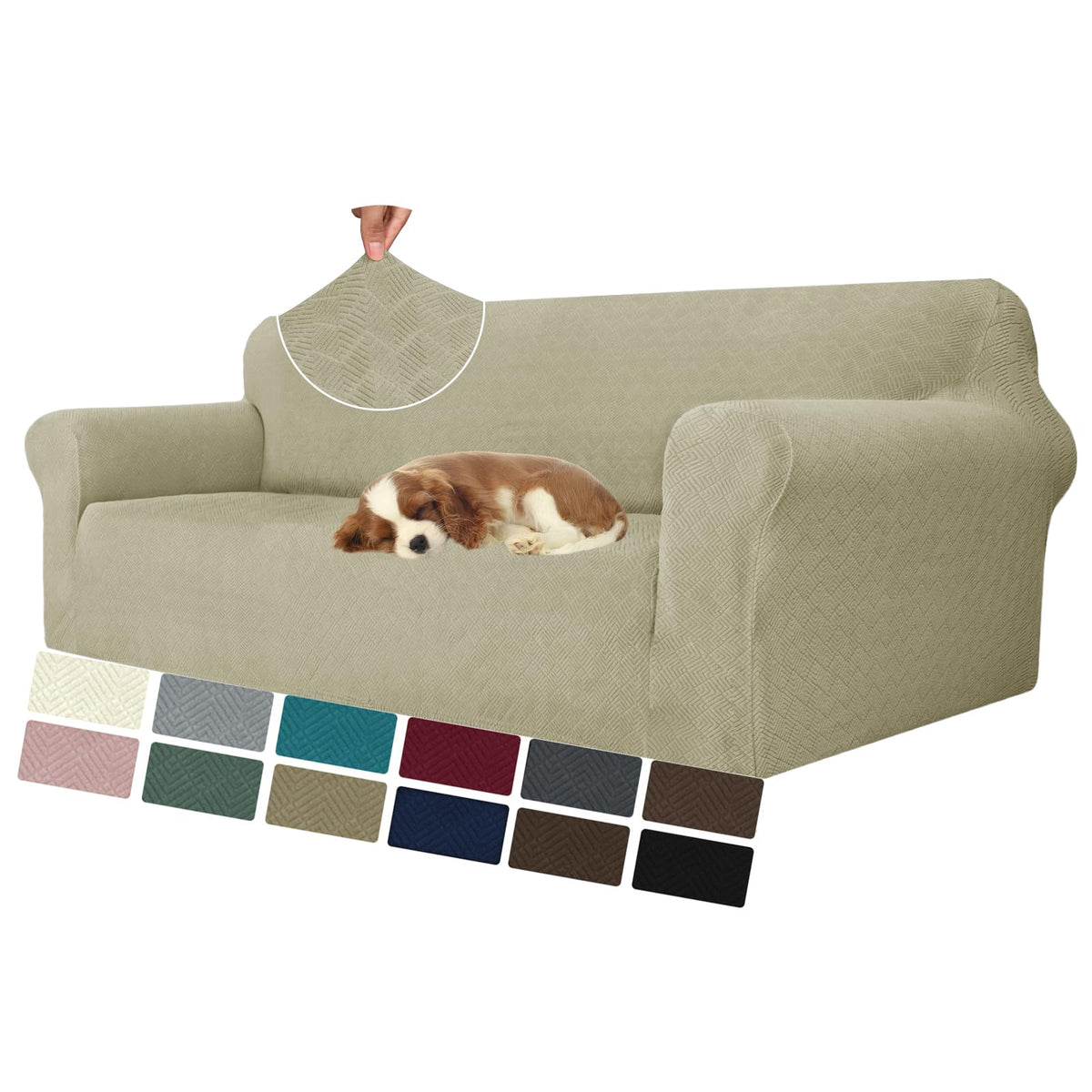 MAXIJIN Super Stretch Couch Cover for 3 Cushion Couch, 1-Piece Universal Sofa Covers Living Room Jacquard Spandex Furniture Protector Dogs Pet Friendly Fitted (Large, Gray)