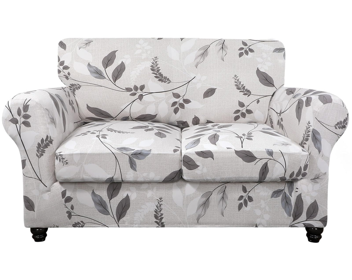 SearchI Stretch Sofa Cover Printed Couch Cover, Floral Pattern 4 Pieces Sofa Slipcover with 3 Separate Cushion Cover, Washable Furniture Protector for Living Room(Sofa, Yellow+Flower)