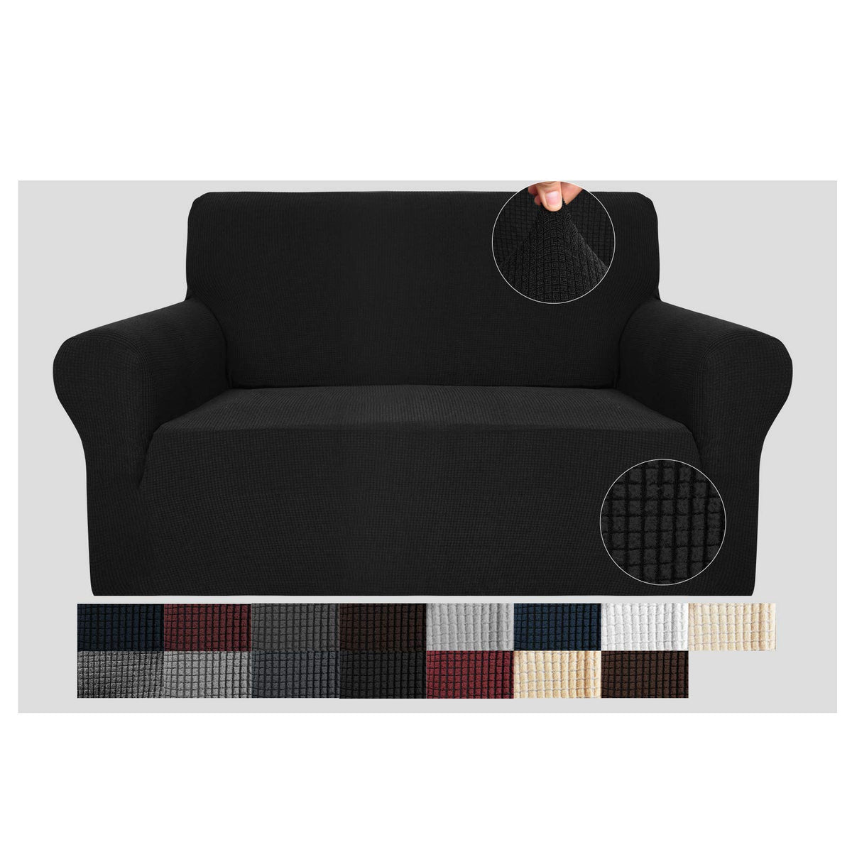 JIVINER High Stretch Couch Covers for 3 Cushion Couch 1-Piece Jacquard Sofa Slipcovers Anti Slip Sofa Cover with Elastic Bottom Furniture Protector for Kids Pets (Sofa, Light Gray and White)