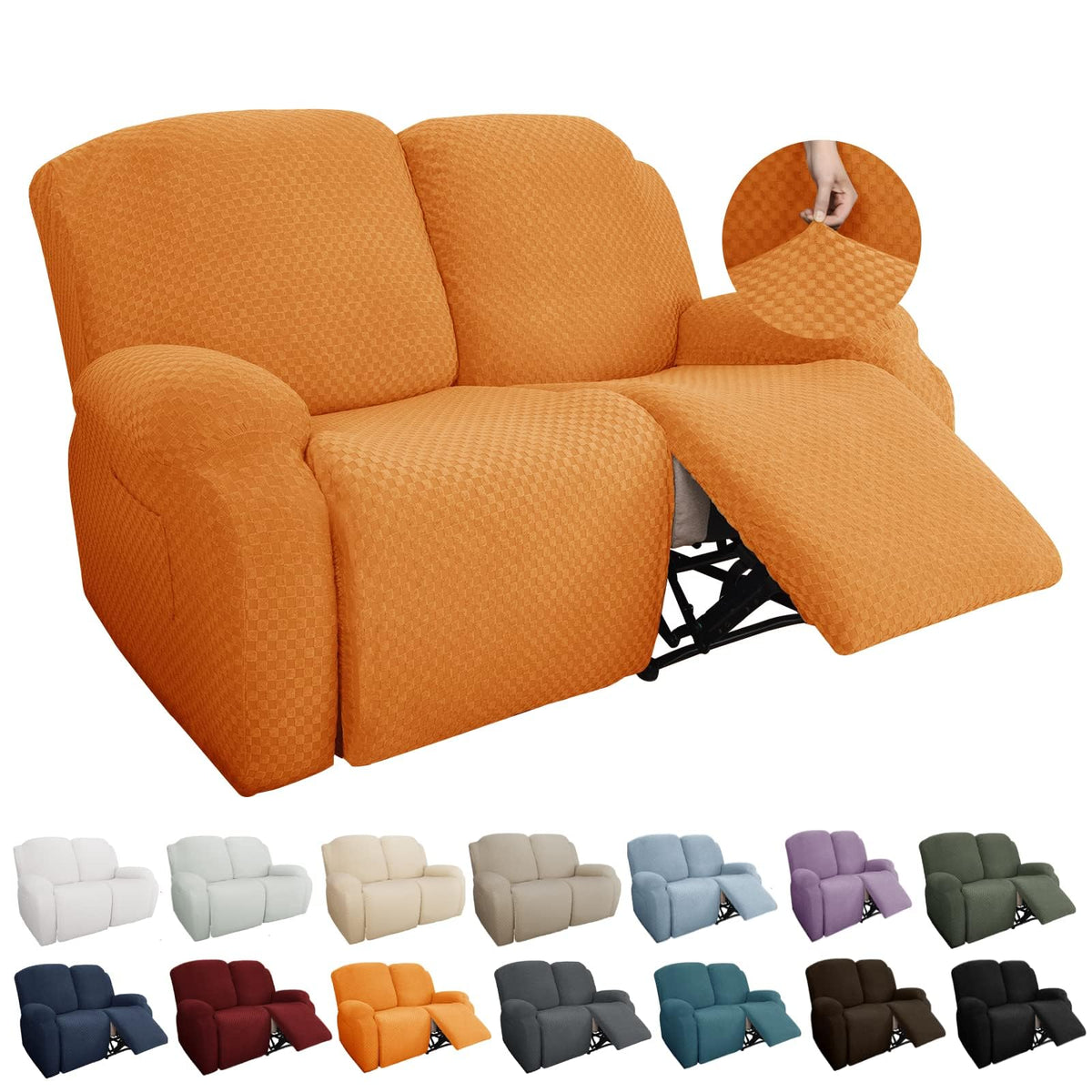 YEMYHOM 8 Pieces Stretch Recliner Sofa Cover Latest Jacquard Reclining Couch Cover with Side Pocket Anti-Slip Fitted 3 Cushion Furniture Slipcovers with Elastic Bottom (Sofa Recliner, Light Gray)