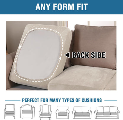 H.VERSAILTEX Velvet Stretch Couch Cushion Cover Plush Cushion Slipcover for Chair Loveseat Sofa Cushion Furniture Protector Seat Cushion Sofa Cover (2 Piece Large Sofa Cushion Covers, Ivory)