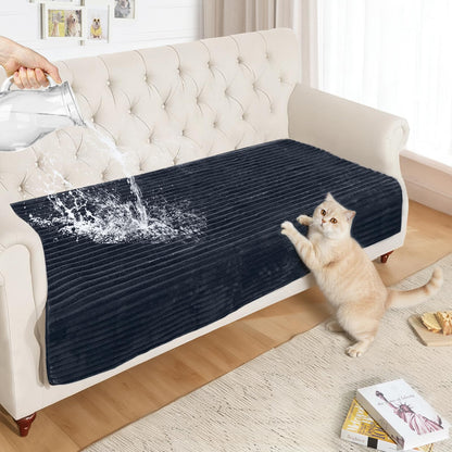 NAISI Couch Covers for Dogs Waterproof Flannel Striped Sofa Cover Pet Friendly Washable Dog Mat for Couch Anti Slip Sectional Sofa Slipcover Protector(2pcs/35"x63"+35"x70",Dark Grey)
