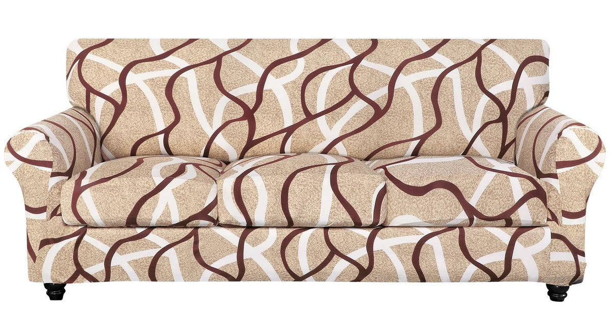 SearchI Stretch Sofa Cover Printed Couch Cover, Floral Pattern 4 Pieces Sofa Slipcover with 3 Separate Cushion Cover, Washable Furniture Protector for Living Room(Sofa, Yellow+Flower)