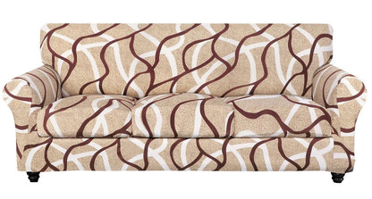 SearchI Stretch Sofa Cover Printed Couch Cover, Floral Pattern 4 Pieces Sofa Slipcover with 3 Separate Cushion Cover, Washable Furniture Protector for Living Room(Sofa, Yellow+Flower)