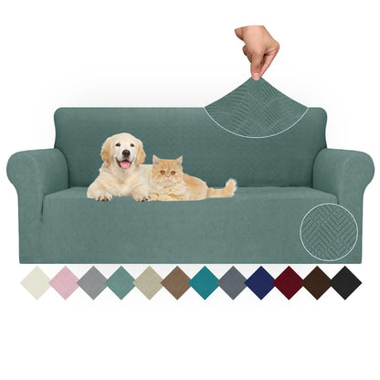 JIVINER High Stretch Couch Covers for 3 Cushion Couch 1-Piece Jacquard Sofa Slipcovers Anti Slip Sofa Cover with Elastic Bottom Furniture Protector for Kids Pets (Sofa, Light Gray and White)