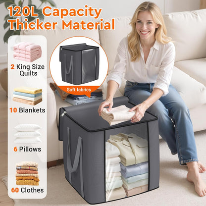 TasticTotes 120L Extra Large Blanket Clothes Storage Bags, Gray, 1 Pack