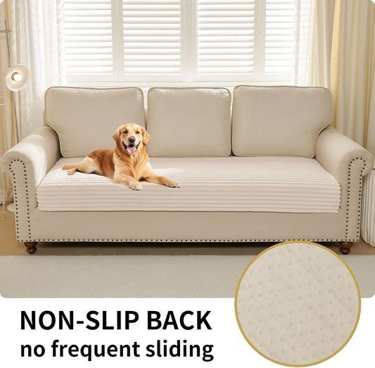 HAOMAIJIA Waterproof Couch Cover for Dogs Washable,Faux Fur Pet Couch Covers for Sofa,Soft Dog Bed Cover Non-Slip Couch Covers for 3 Cushion Couch Sofa Pet Friendly (Off White, 35" x 82")