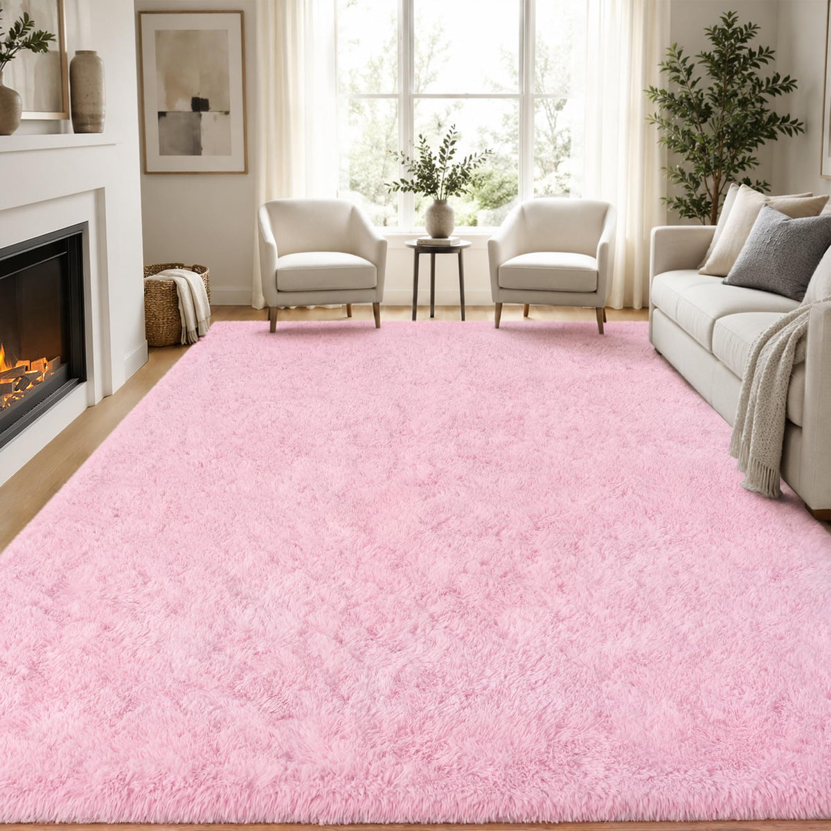 PLHXFR 8x10 Area Rugs Living Room: Fluffy Bedroom Soft Shag Rug Black Grey