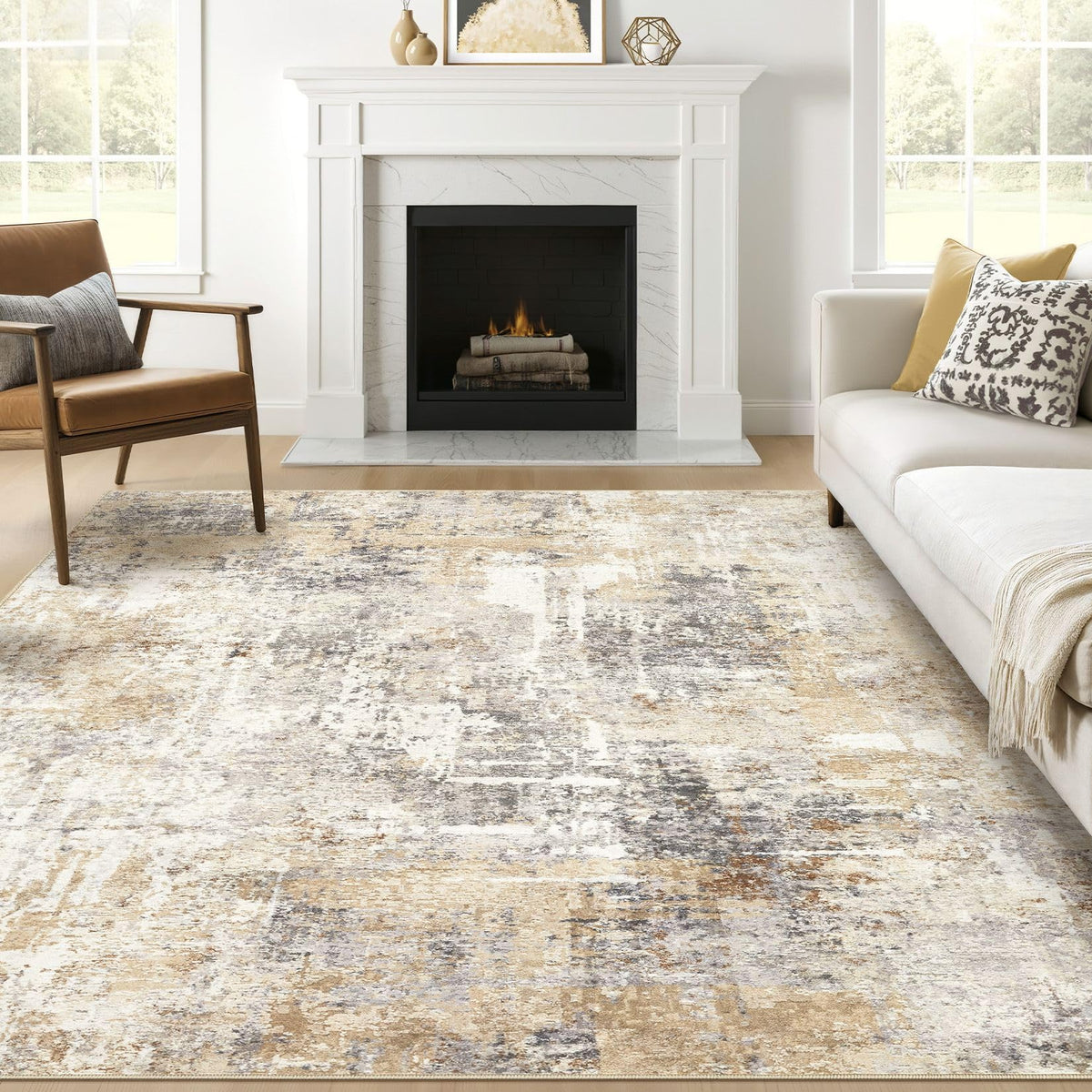 LOONGRUG 6x9 Area Rugs Washable Neutral Modern Abstract Living Room Rug