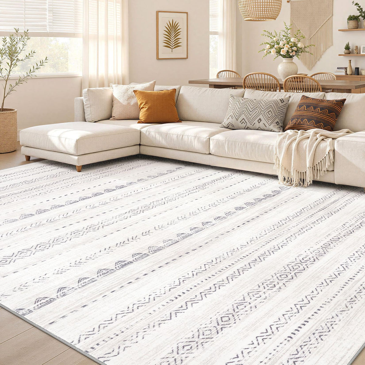 Nakagishi 10X14 Area Rugs for Living Room: Washable Modern Abstract Rug with Non-Slip Silicone Backing Low Pile Soft Carpet for Bedroom & Dining Decor Ideal for Families with Kids and Pets-Brown