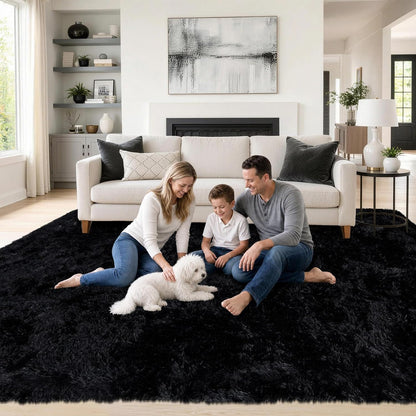 8x10 Area Rugs for Living Room: Fluffy Shag Soft Washable Rug Large Fuzzy Plush Indoor Carpet for Bedroom Nursery Playroom Kids Girls Boys Room (Black, 8'x10')