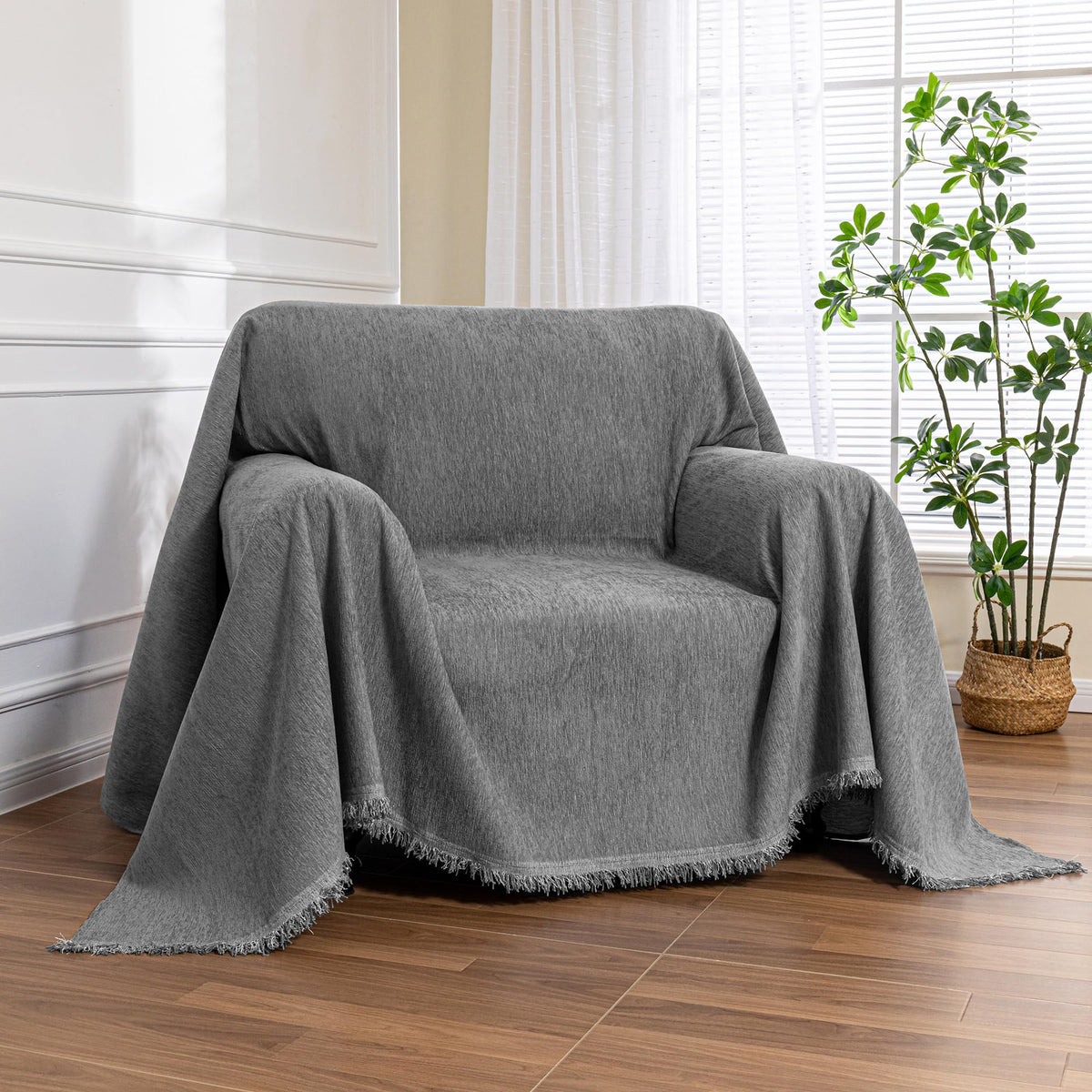 MEETSKY Couch Covers for Dogs, Washable Couch Covers, Pet Sofa Covers for 3 Cushion Couch, Chenille Thick Sectional Couch Cover Blanket Modern Furniture Protector Covers, 91" x 134", Dark Grey