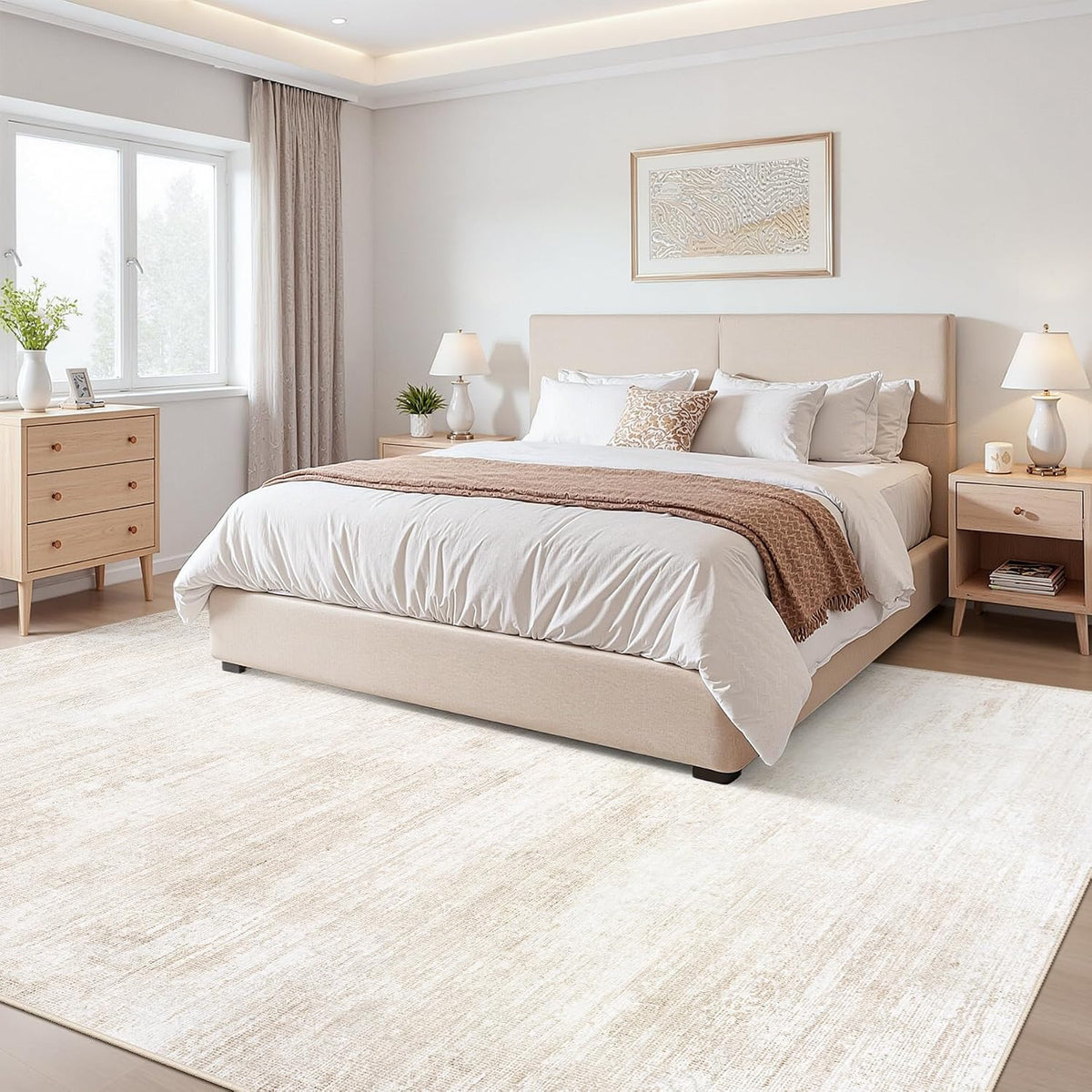 Tosuoka Washable Rug 8x10 Area Rugs for Living Room, Beige Cream Abstract