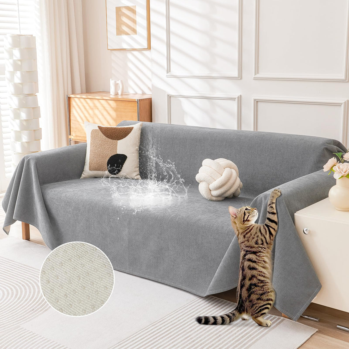 Deep Dream Cat-Scratch Resistant Couch Cover, Waterproof Sofa Cover for 3 Cushion Couch Washable, Pet Friendly Couch Protectors Anti Slip Thickened Love Seat Slipcovers for Pets, 71" x 118", Dark Grey