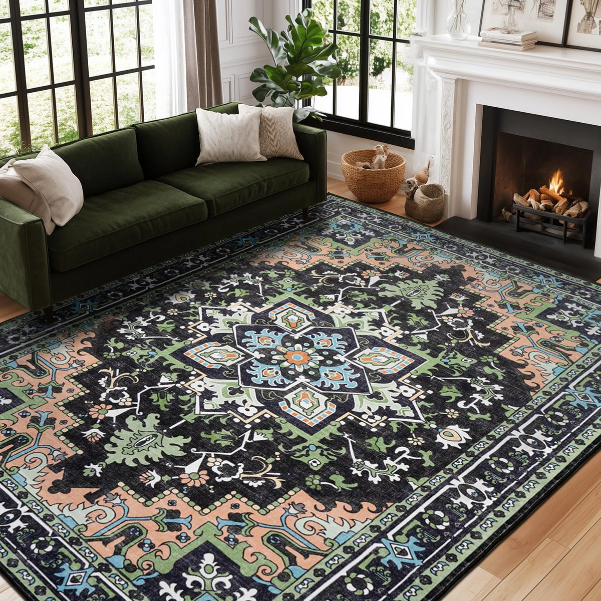 Lofus 8x10 Area Rugs for Living Room Bedroom, Soft Boho Carpet Floral Brown