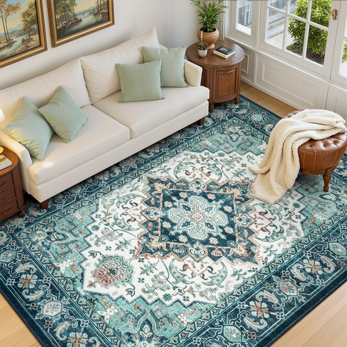Lofus 8x10 Area Rugs for Living Room Bedroom, Soft Boho Carpet Floral Brown