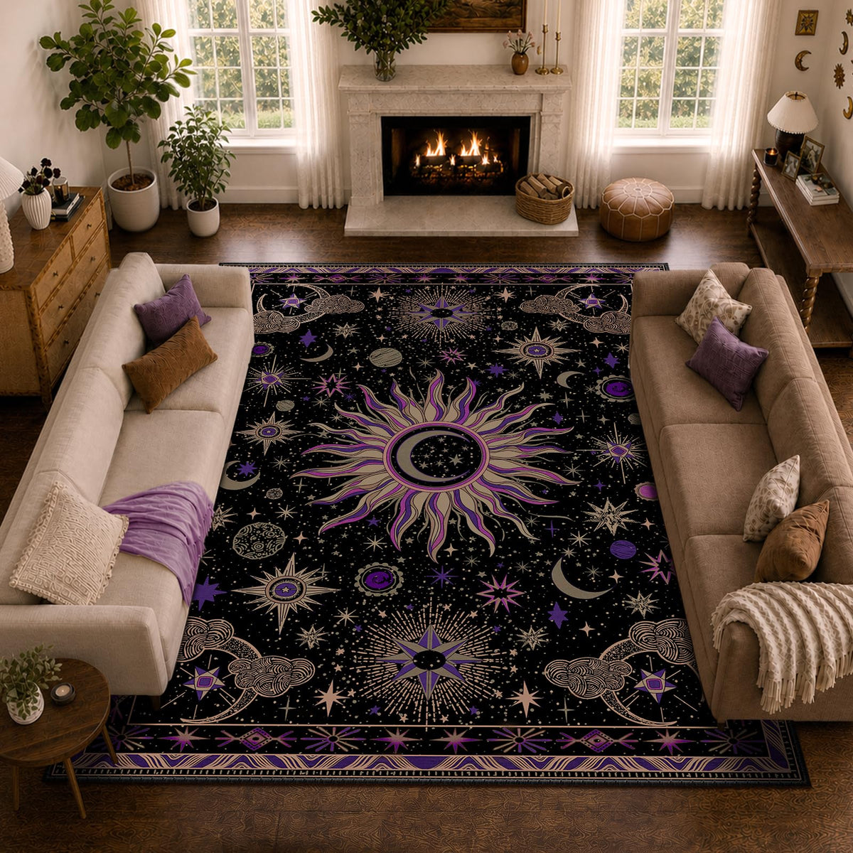 Vacuum-Friendly, 8x10 Washable Area Rug, Black Gold Beige Red