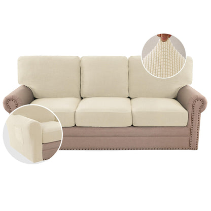 H.VERSAILTEX Multi-Pieces Sofa Covers Stretch Couch Covers Form Fitted Seats and Back Cushions Covers (3 Seat Covers Plus 3 Back Cusion Covers, Bonus 2 Armrest Covers), Sand