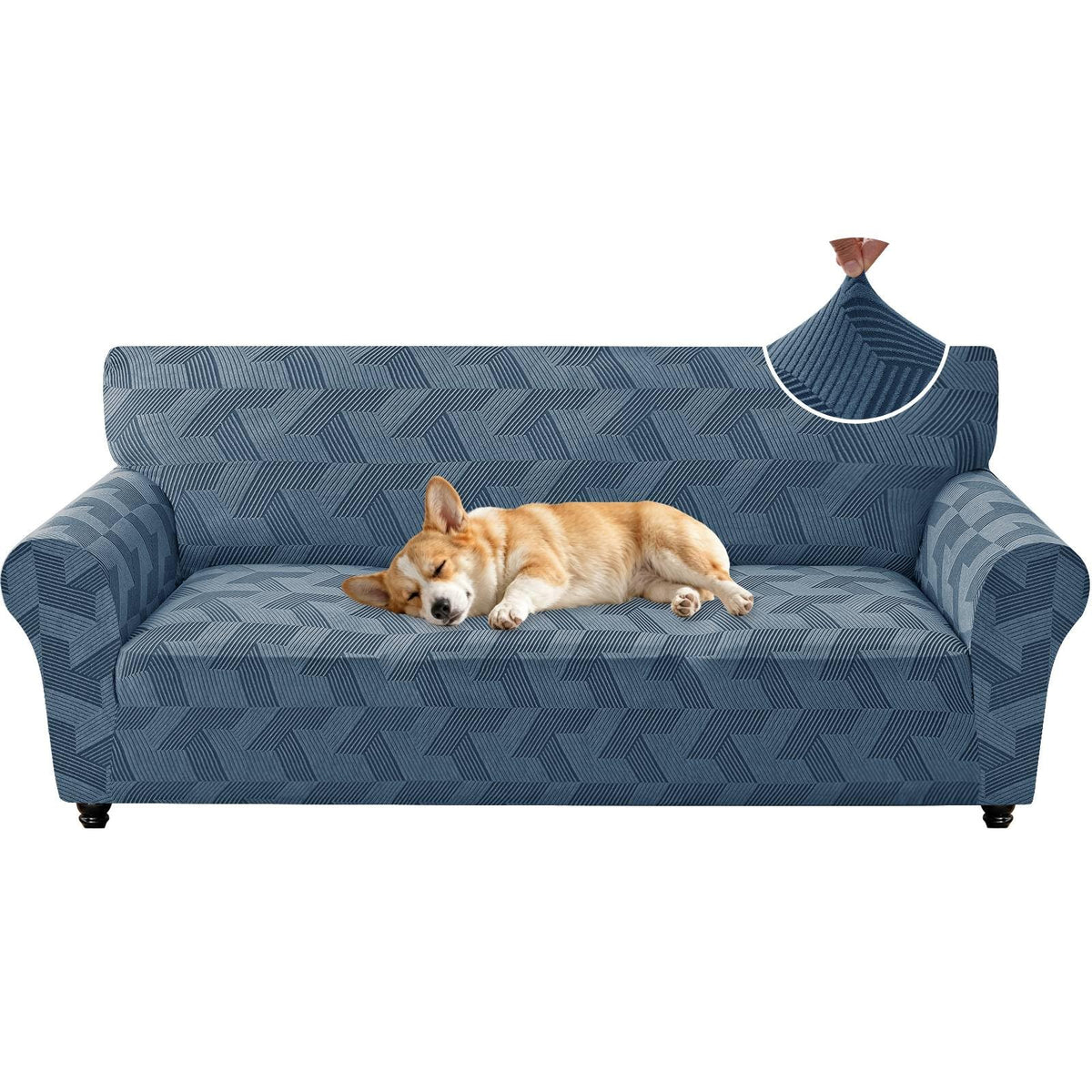 ZNSAYOTX Stretch Couch Covers for 3 Cushion Couch, 1-Piece Sofa Cover Slipcover Pet Friendly, Furniture Protector with Elastic Bottom for Dogs Geometrical Jacquard Fabric (Large, Light Grey)