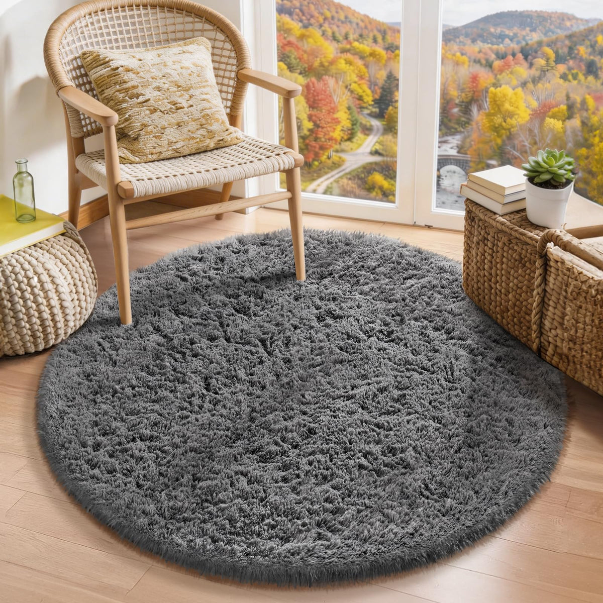 Ophanie Area Rugs 9x12 Living Room, Large Grey Bedroom Carpet, Big Shag Indoor Thick Soft Nursery Rug, Gray Fluffy Carpets for Boy and Girls Room Dorm Home Decor Aesthetic