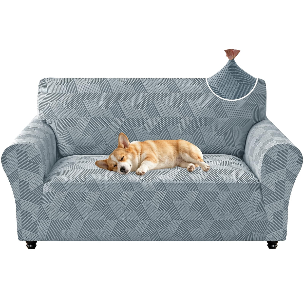 ZNSAYOTX Stretch Couch Covers for 3 Cushion Couch, 1-Piece Sofa Cover Slipcover Pet Friendly, Furniture Protector with Elastic Bottom for Dogs Geometrical Jacquard Fabric (Large, Light Grey)