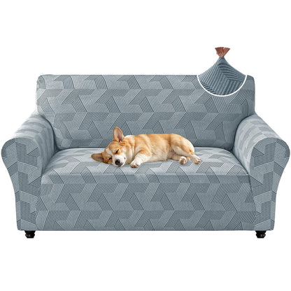 ZNSAYOTX Stretch Couch Covers for 3 Cushion Couch, 1-Piece Sofa Cover Slipcover Pet Friendly, Furniture Protector with Elastic Bottom for Dogs Geometrical Jacquard Fabric (Large, Light Grey)