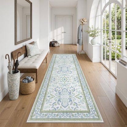 DCX 8x10 Area Rug Living Room: Washable Botanical Carpet Blue and Green
