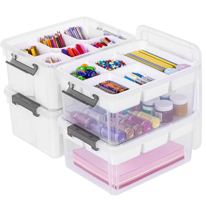 Citylife 17QT Clear Craft Organizers and Storage Box with Removable Tray