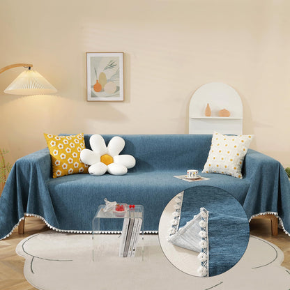 HANDONTIME Green Sofa Cover Vintage Couch Cover for Dogs 91" X150" Couch Cushion Covers with Tassel Herringbone Sofa Cover Boho Sofa Covers for 3 Cushion Couch Chenille Soft Loveseat Sofa Covers