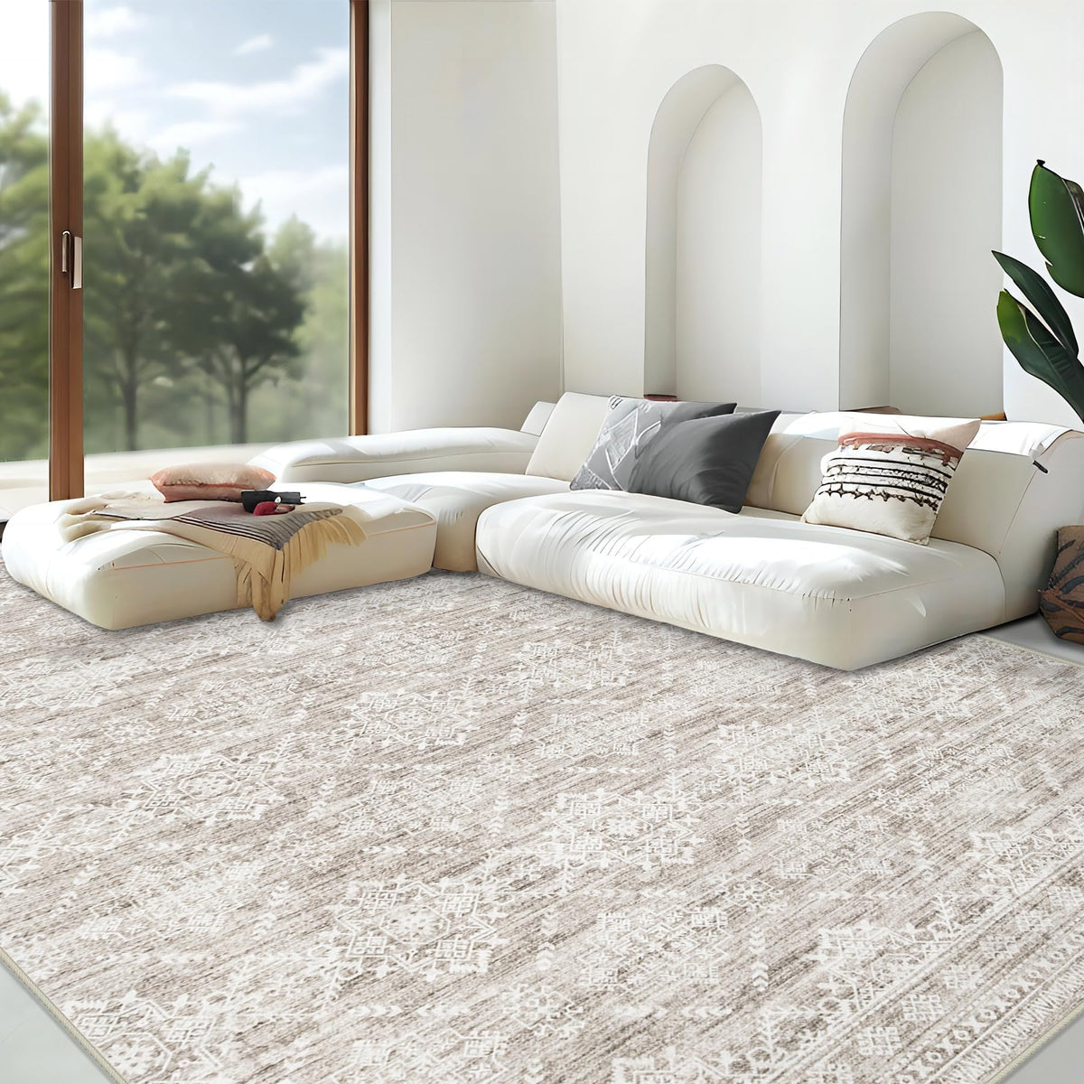 Area Rug Living Room Rugs 8x10 - Large Soft Boho Geometric Rug, Non-Slip Foldable Washable Rugs Non Shedding Morden Indoor Floor Carpet for Living Room Bedroom Office Dining Room(Brown Green,8'x10')