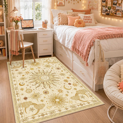 Vacuum-Friendly, 8x10 Washable Area Rug, Black Gold Beige Red